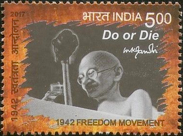 A commemorative postage stamp on 1942 FREEDOM MOVEMENT with the slogan Do or Die issued by the Government of India, licensed under the Government Open Data License - India (GODL)
