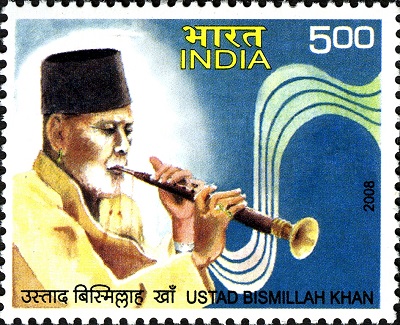 Stamp from India showing the legendary Bismillah Khan